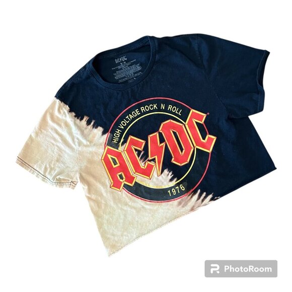 AC/DC High Voltage Rock N Roll 1976 Cropped Tie Dye T-shirt Size Small in excell - Picture 1 of 6